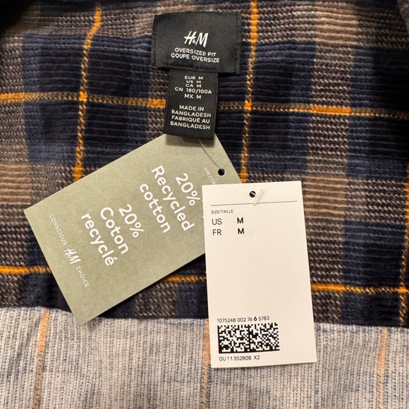 H&M men’s flannel corduroy plaid shirt NWT - Picture 9 of 10